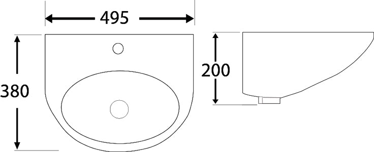 DOCASA B500 495mm Ceramic White Wall Hung Basin Sinki Tandas Bilik Mandi For Bathroom, Dining Area, And Outdoor
