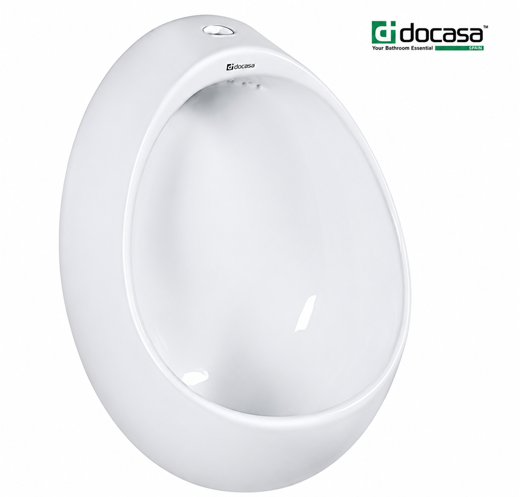 DOCASA WHU108 Wall Hung Urinal Bowl comes with Top Inlet pre-punch flush hole with Exposed Manual Urinal Flush Valve