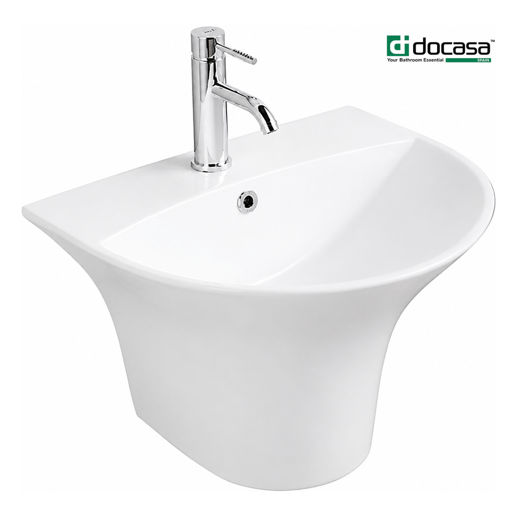 DOCASA 5300C 480mm Wall Hung Basin White single Pre-punched Tap Hole c/w Overflow