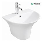DOCASA 5300C 480mm Wall Hung Basin White single Pre-punched Tap Hole c/w Overflow