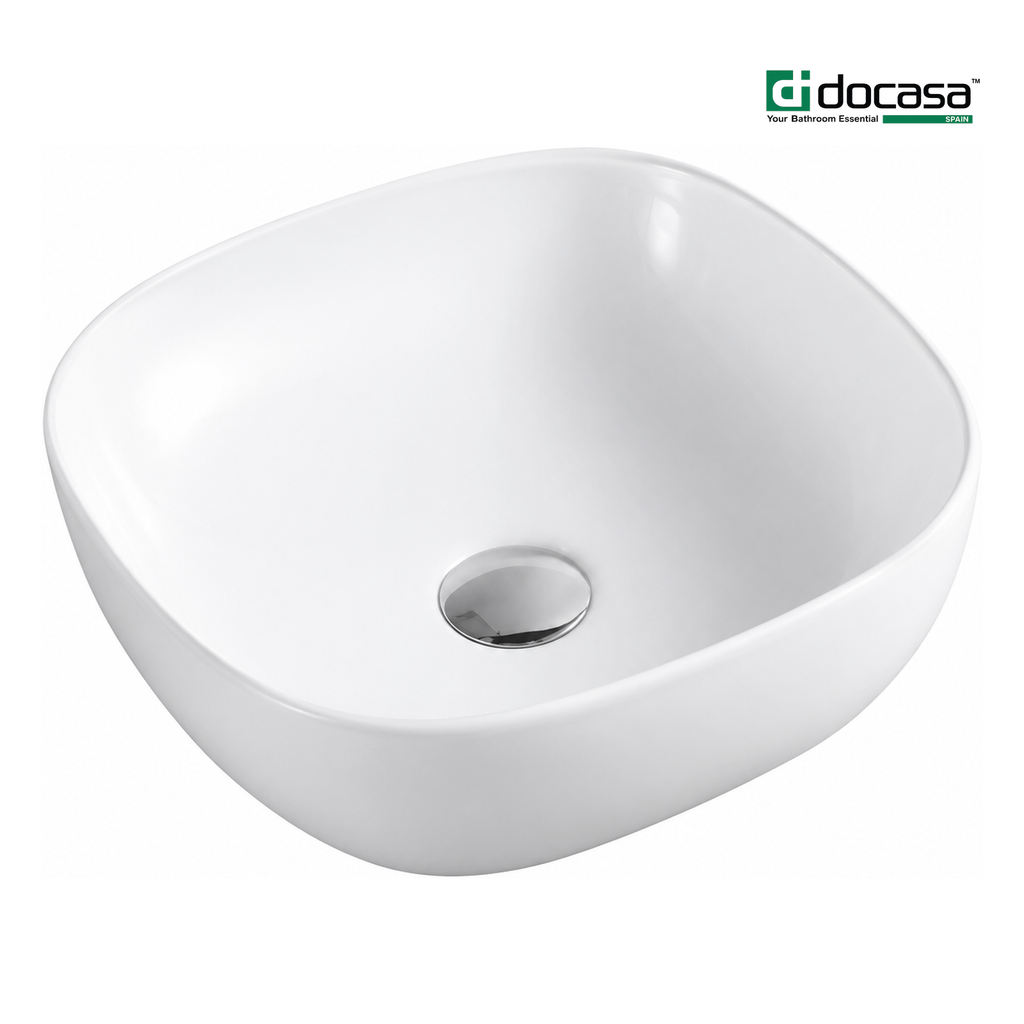 DOCASA 1085 400mm Square Counter Mounting Wash White Basin come with single pre-punched tap hole & cap