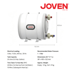 Joven JSH25 Horizontal Storage Water Heater 5.5 Imp. Gal 3.0KW SUS304 Stainless Steel TankElectric Hot Water Heater