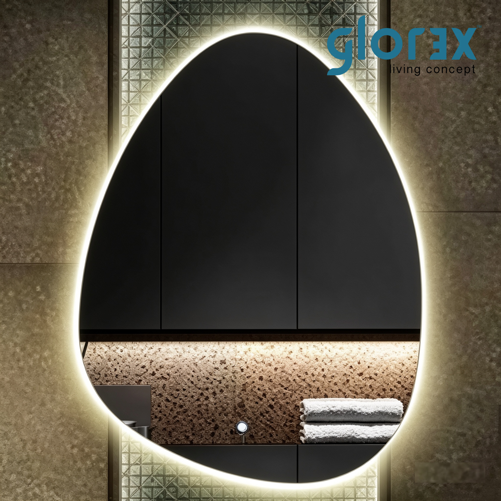 Glorex GLC 2002N(LED) Teardrop LED Bathroom Mirror 600×800mm Vertical Only Frameless Back Light Only