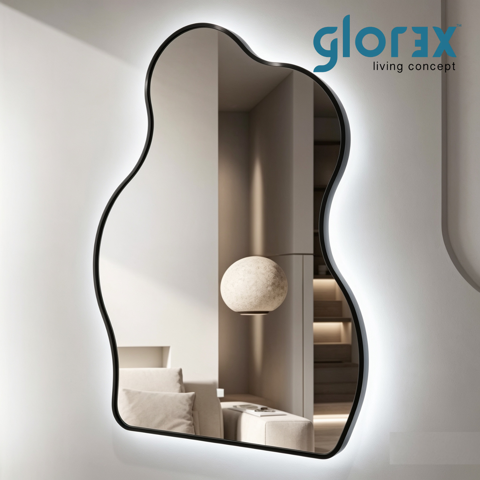 Glorex GLC CD7090A/B(LED) Cloud Shape LED Mirror 700×900mm Black Aluminium Frame Back Light