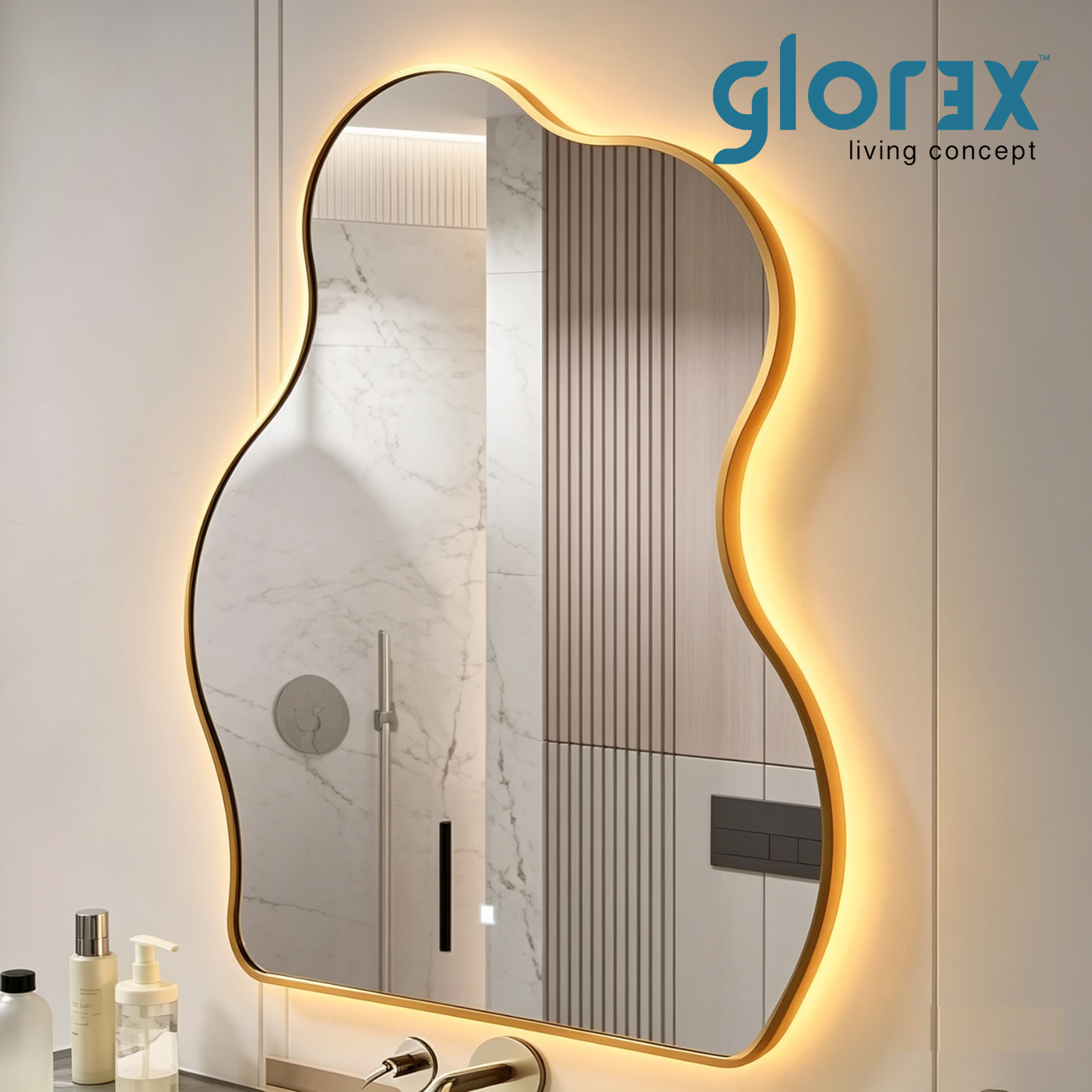 Glorex GLC CD7090A/G(LED) Cloud Shape LED Mirror 700×900mm Gold Aluminium Frame Back Light