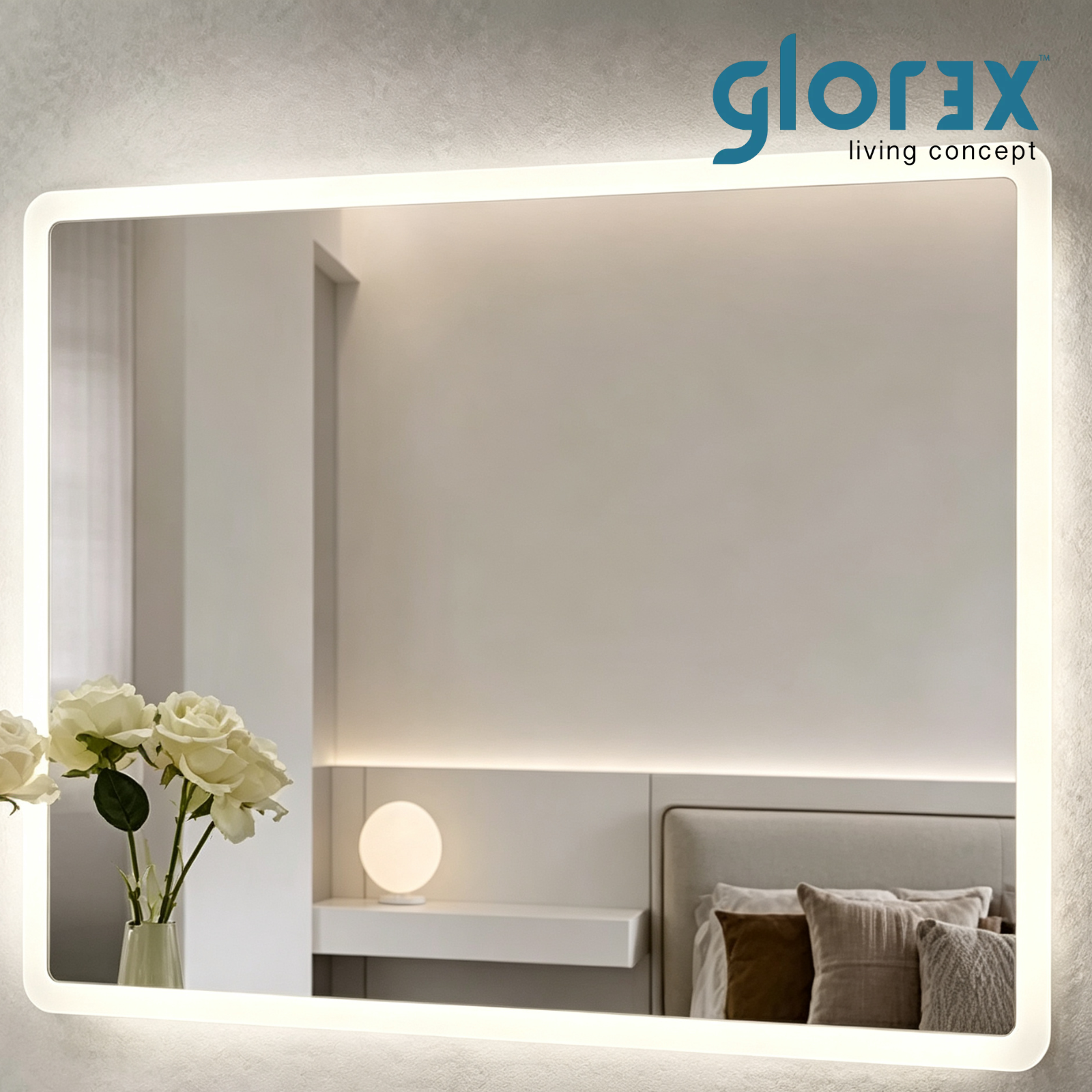Glorex GLC RRM6080NOSHSLED Rounded Rectangular LED Mirror 600×800mm Frameless Front + Back LED Light