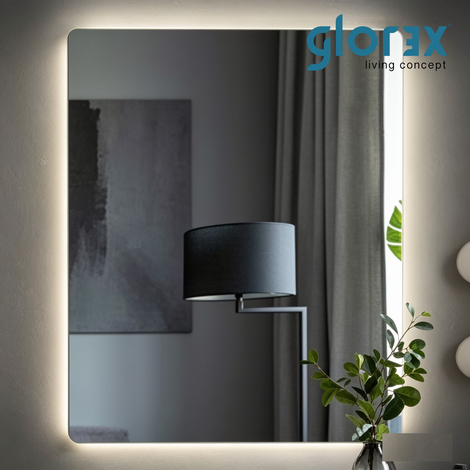 Glorex GLC 1003N(LED-RC) LED Bathroom Mirror 600×800mm Rounded Rectangle Frameless Back Light Only With Touch Button Sensory