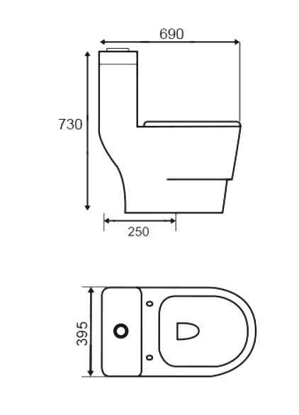 Docasa A819 S-Trap 250mm 300mm Bathroom One Piece Rimless Washdown WC Water Closet 1 Piece Jamban Duduk PP Solf Close