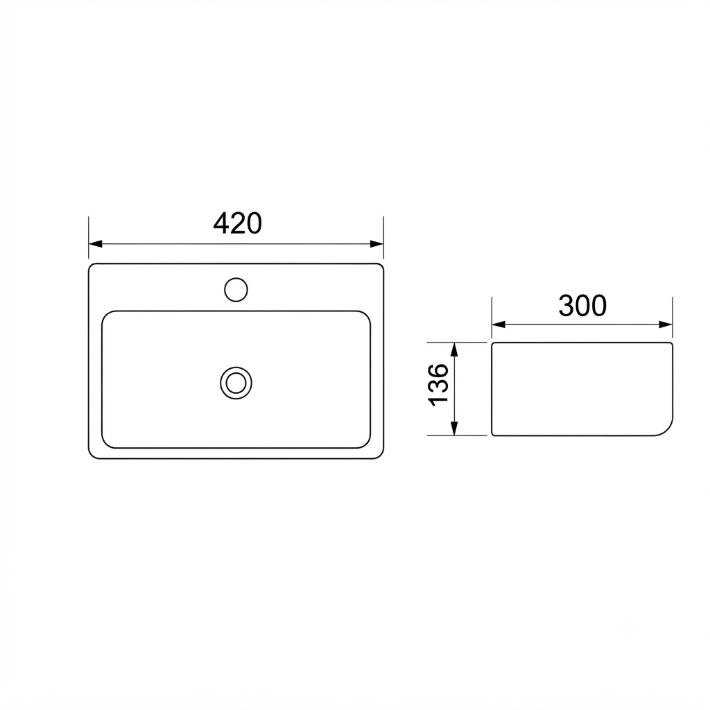 DOCASA K59 420mm Ceramic White Counter Top Basin | Modern Wash Sink for Bathroom & Bilik Air