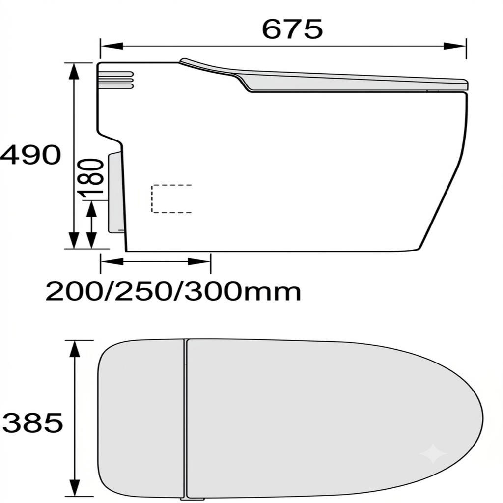 DOCASA A6000 Ceramic PTRAP STRAP 200MM 250MM 300MM Smart Toilet Bowl Set Auto Sensor Dual Flush Tankless Water Closet