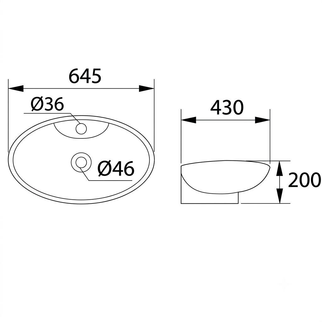 DOCASA 228 645mm Ceramic White Counter Top Basin Sinki Tandas Bilik Mandi For Bathroom, Dining Area, And Outdoor Murah