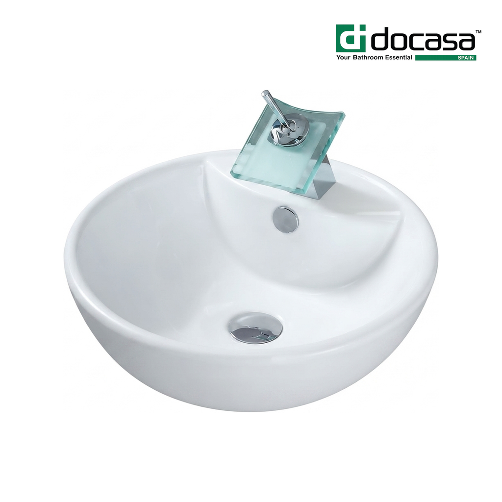 DOCASA 269 450mm Ceramic White Counter Top Basin | Modern Wash Sink for Bathroom & Toilet