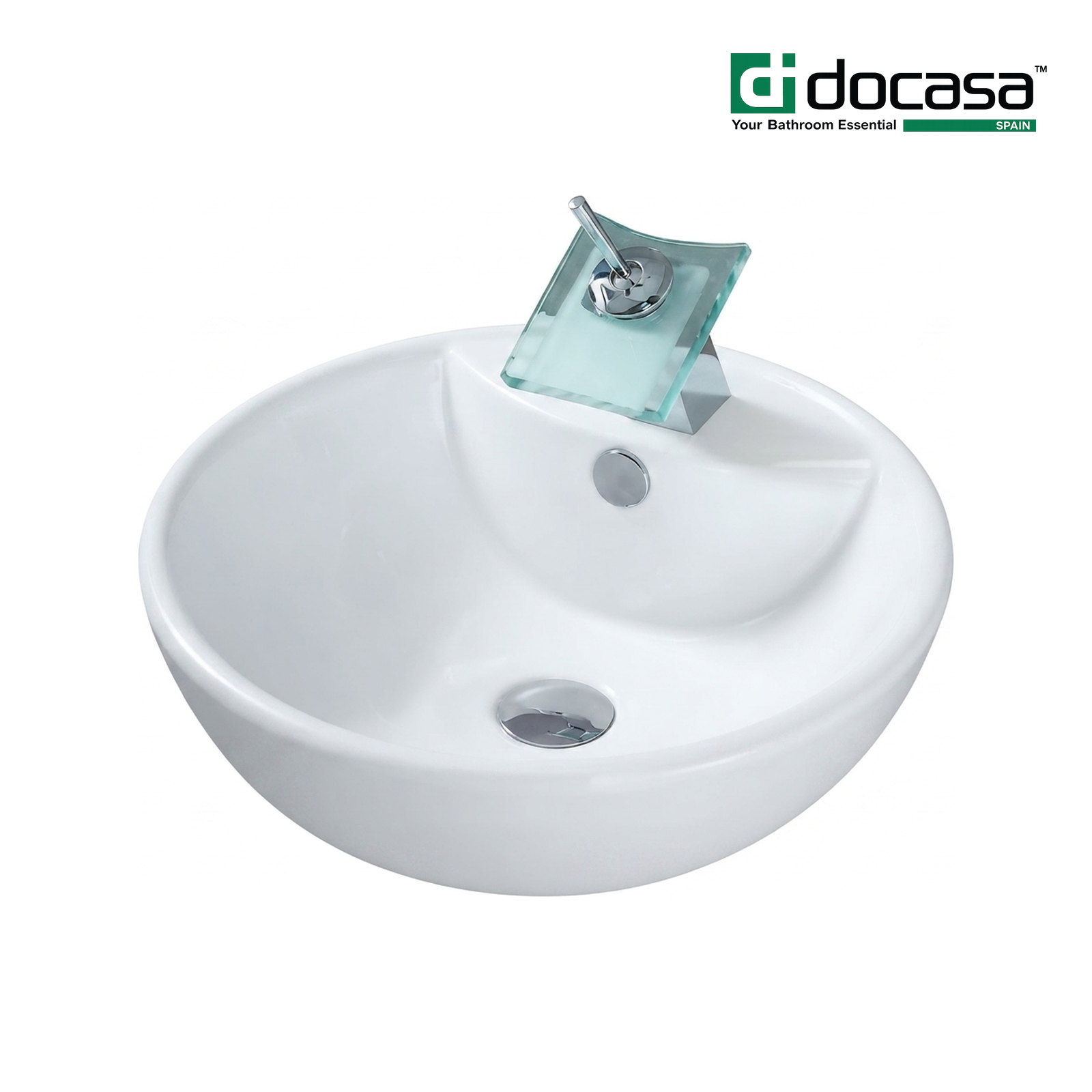 DOCASA 269 450mm Ceramic White Counter Top Basin | Modern Wash Sink for Bathroom & Toilet