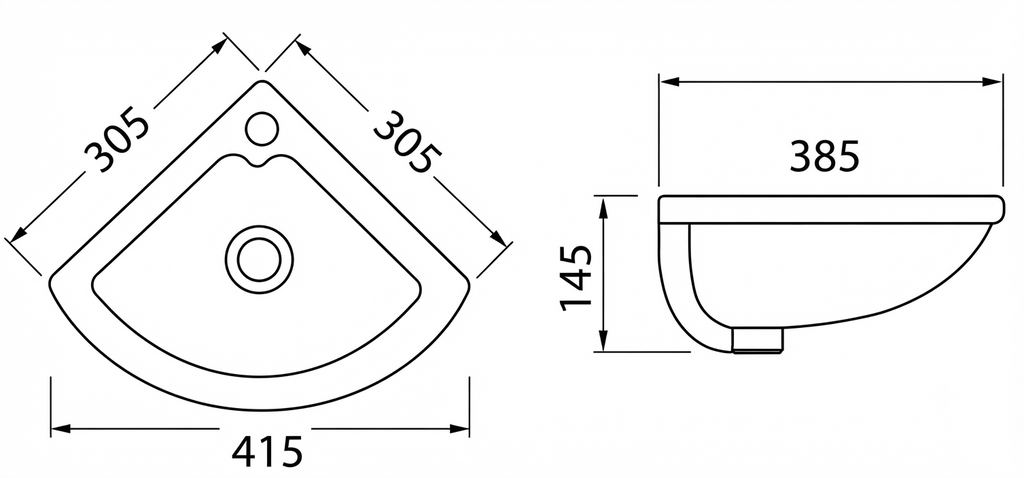 DOCASA B311D 360mm Ceramic Wall Hung Basin Sinki Tandas Bilik Mandi For Bathroom, Dining Area, And Outdoor