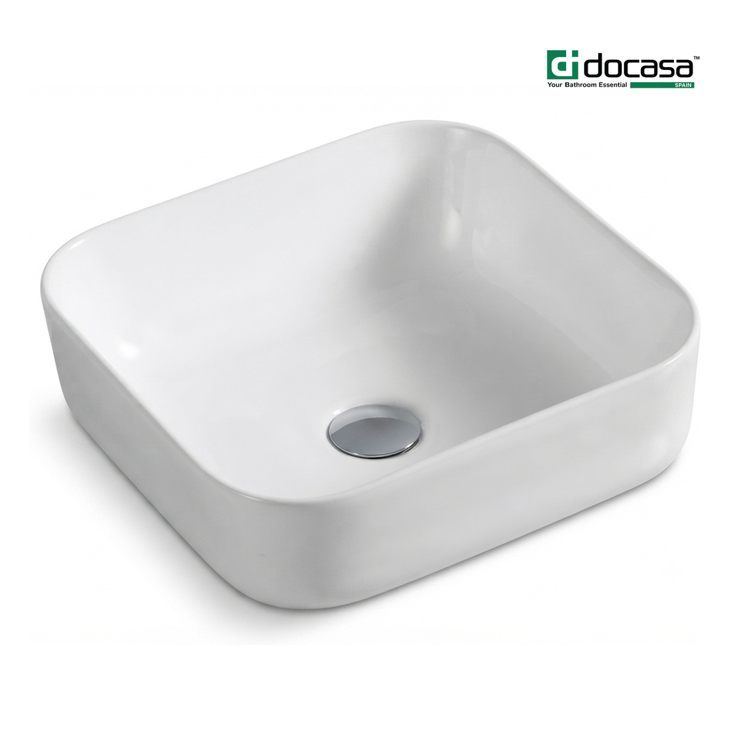 DOCASA 1091 395mm Ceramic White Counter Top Basin | Modern Wash Sink for Bathroom & Bilik Air
