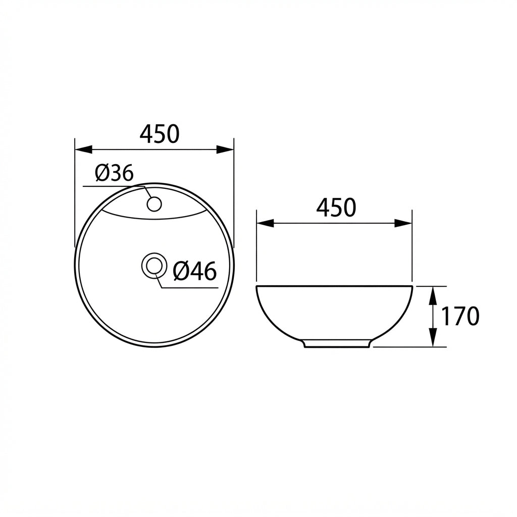DOCASA 269 450mm Ceramic White Counter Top Basin | Modern Wash Sink for Bathroom & Toilet