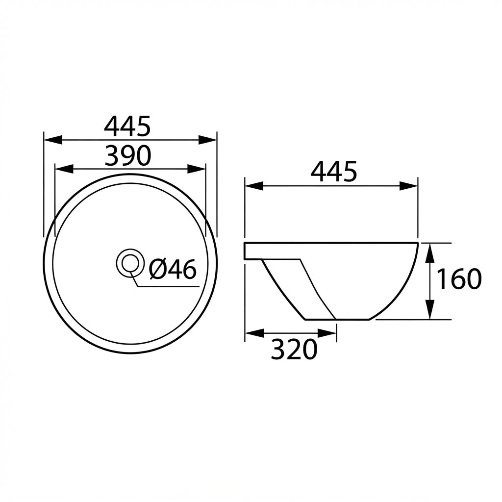 DOCASA 270A 445mm Ceramic Semi Recessed Basin | Modern Wash Sink for Bathroom & Toilet