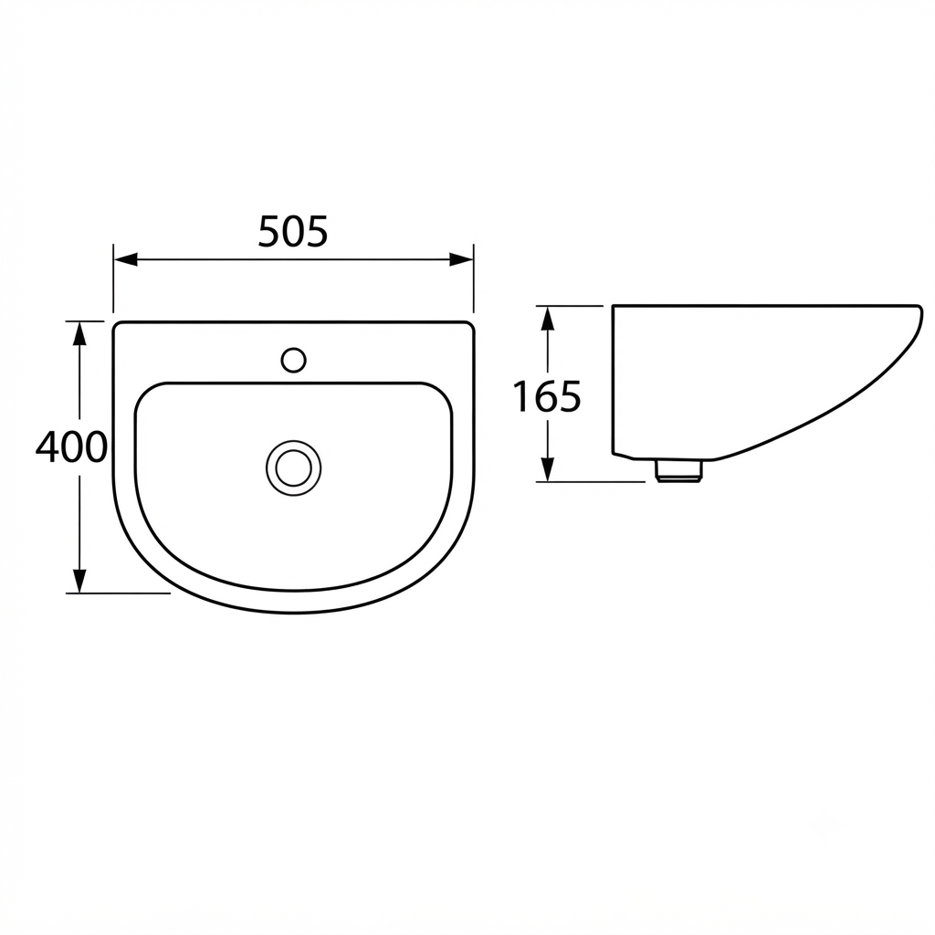 DOCASA B520 505mm Ceramic Wall Hung Basin Sinki Tandas Bilik Mandi For Bathroom, Dining Area, And Outdoor