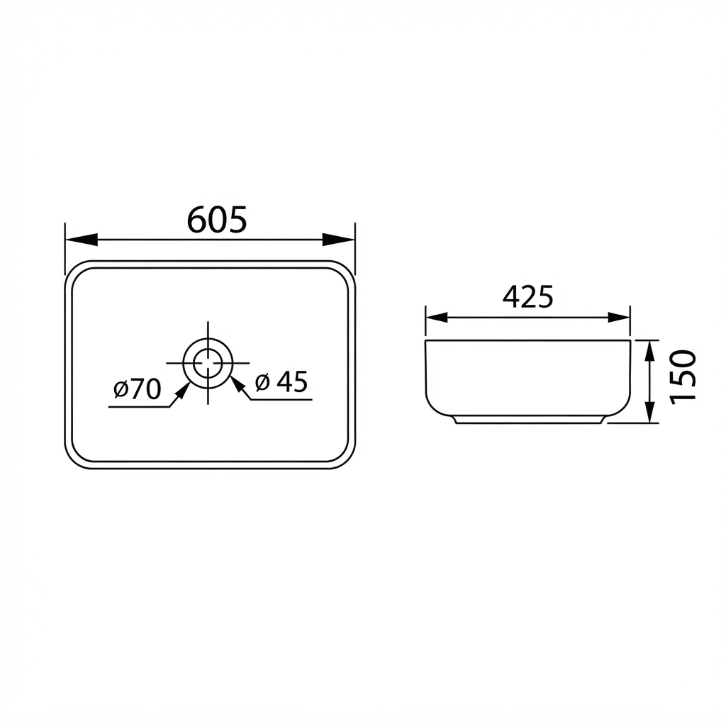 DOCASA 1093 605mm Ceramic White Counter Top Basin | Modern Wash Sink for Bathroom & Bilik Air