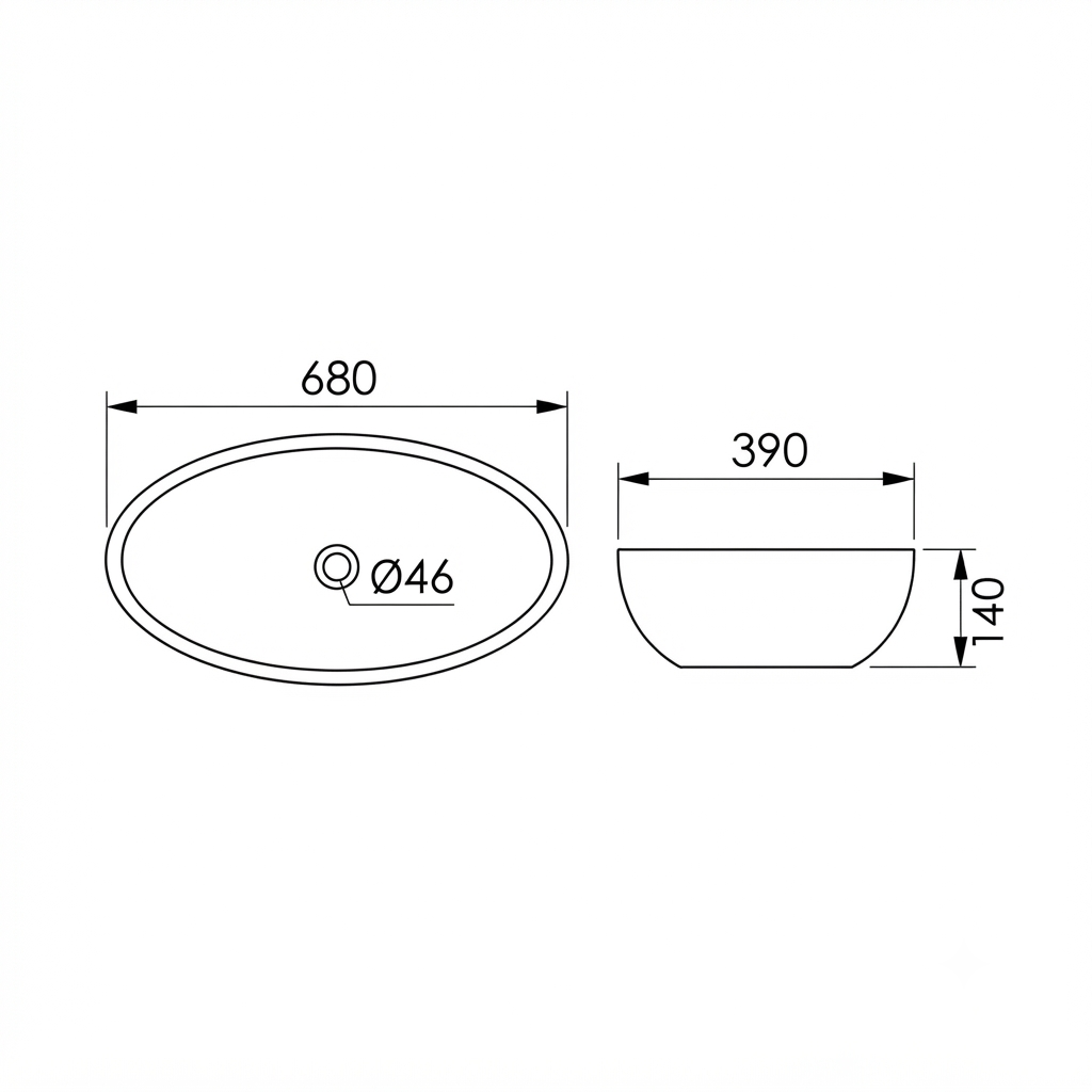 DOCASA K160 680mm Ceramic White Counter Top Basin | Modern Wash Sink for Bathroom & Bilik Air