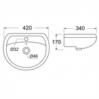 DOCASA B304 420mm Ceramic Wall Hung Basin Sinki Tandas Bilik Mandi For Bathroom, Dining Area, And Outdoor