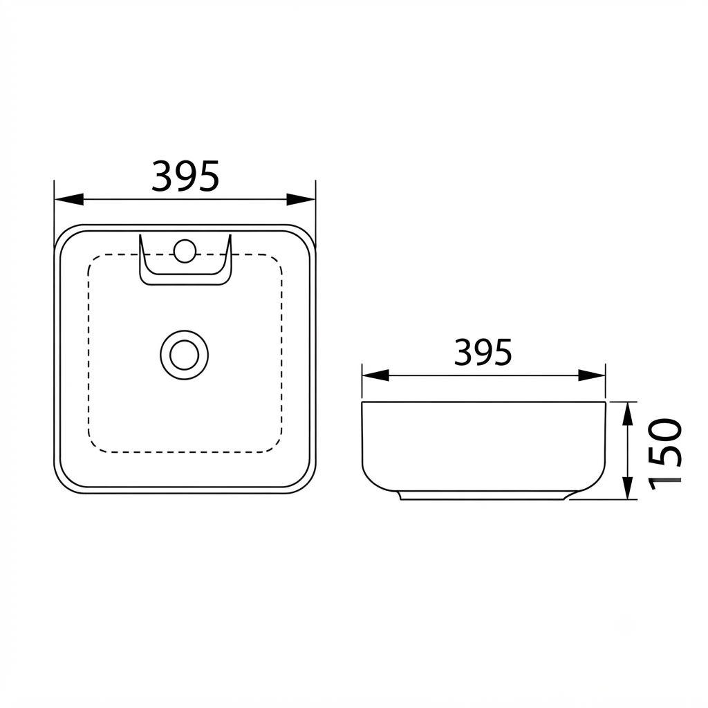 DOCASA 1091A 395mm Ceramic White Counter Top Basin | Modern Wash Sink for Bathroom & Bilik Air