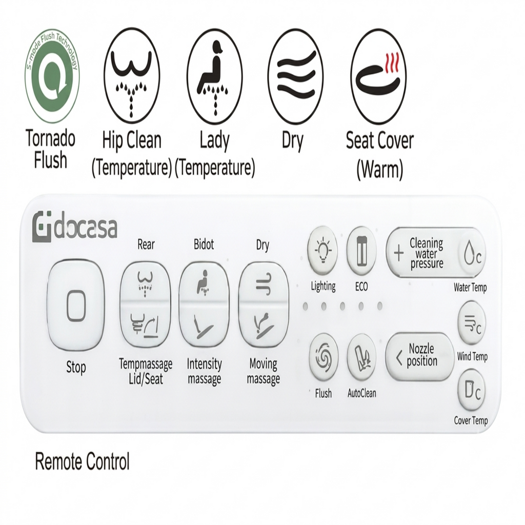 DOCASA A2000 Ceramic PTRAP STRAP 200MM 250MM 300MM Smart Toilet Bowl Set Auto Sensor Dual Flush WaterSaving Water Closet