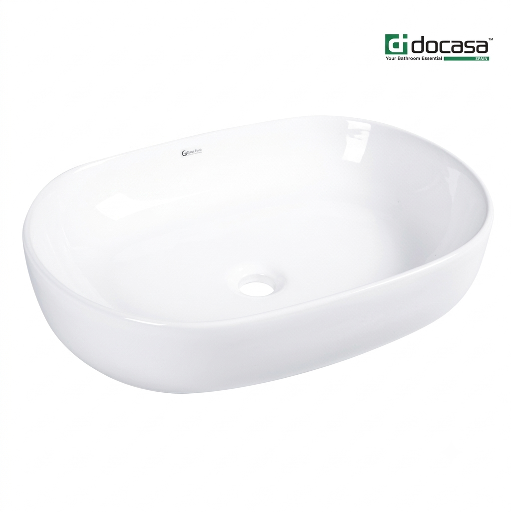 DOCASA K105A 590mm Ceramic White Counter Top Basin Sinki Tandas Bilik Mandi For Bathroom,Dining Area, And Outdoor Murah
