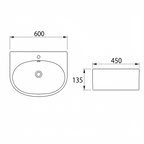 DOCASA B901 130mm Half Pedestal Basin White single Pre-punched Tap Hole c/w Overflow