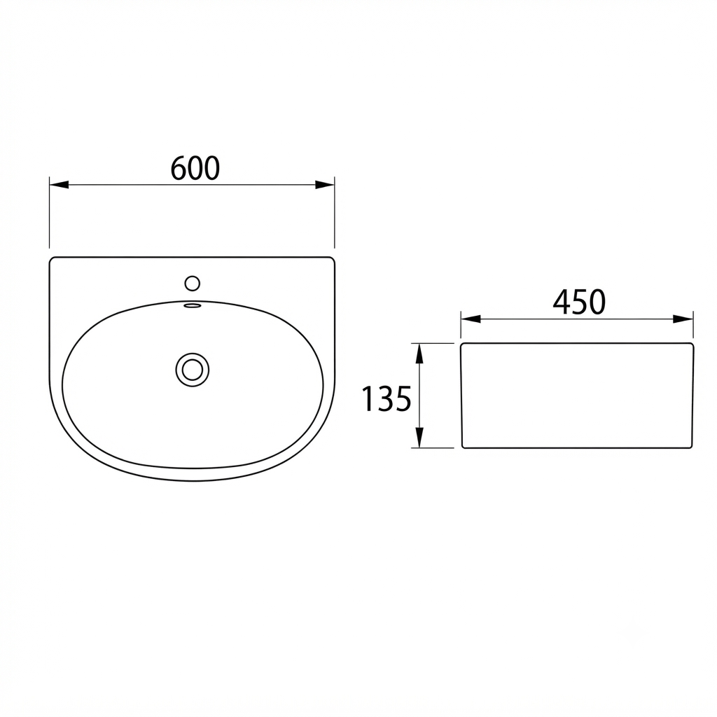 DOCASA B901 130mm Half Pedestal Basin White single Pre-punched Tap Hole c/w Overflow