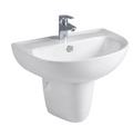 DOCASA BP301 450mm Half Pedestal Basin White single Pre-punched Tap Hole c/w Overflow