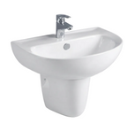 DOCASA BP301 450mm Half Pedestal Basin White single Pre-punched Tap Hole c/w Overflow