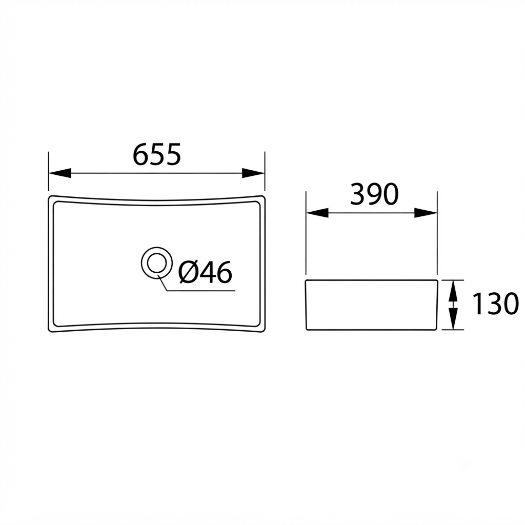 DOCASA 280B 655mm Ceramic White Counter Top Basin | Modern Wash Sink for Bathroom & Bilik Air