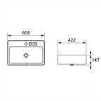 DOCASA K381 605mm Ceramic White Counter Mounting Basin Sinki Tandas Bilik Mandi For Bathroom,Dining Area,Outdoor Murah
