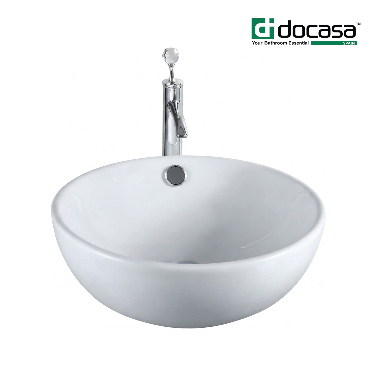 DOCASA 215 435mm Ceramic White Counter Top Basin | Modern Wash Sink for Bathroom & Toilet