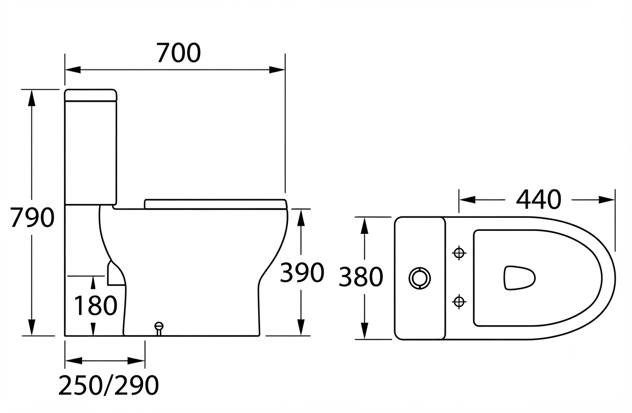 Docasa WD055 P-trap 180mm S-Trap 250mm Bathroom Closed Coupled Rimless Washdown WC Water Closet Jamban Duduk