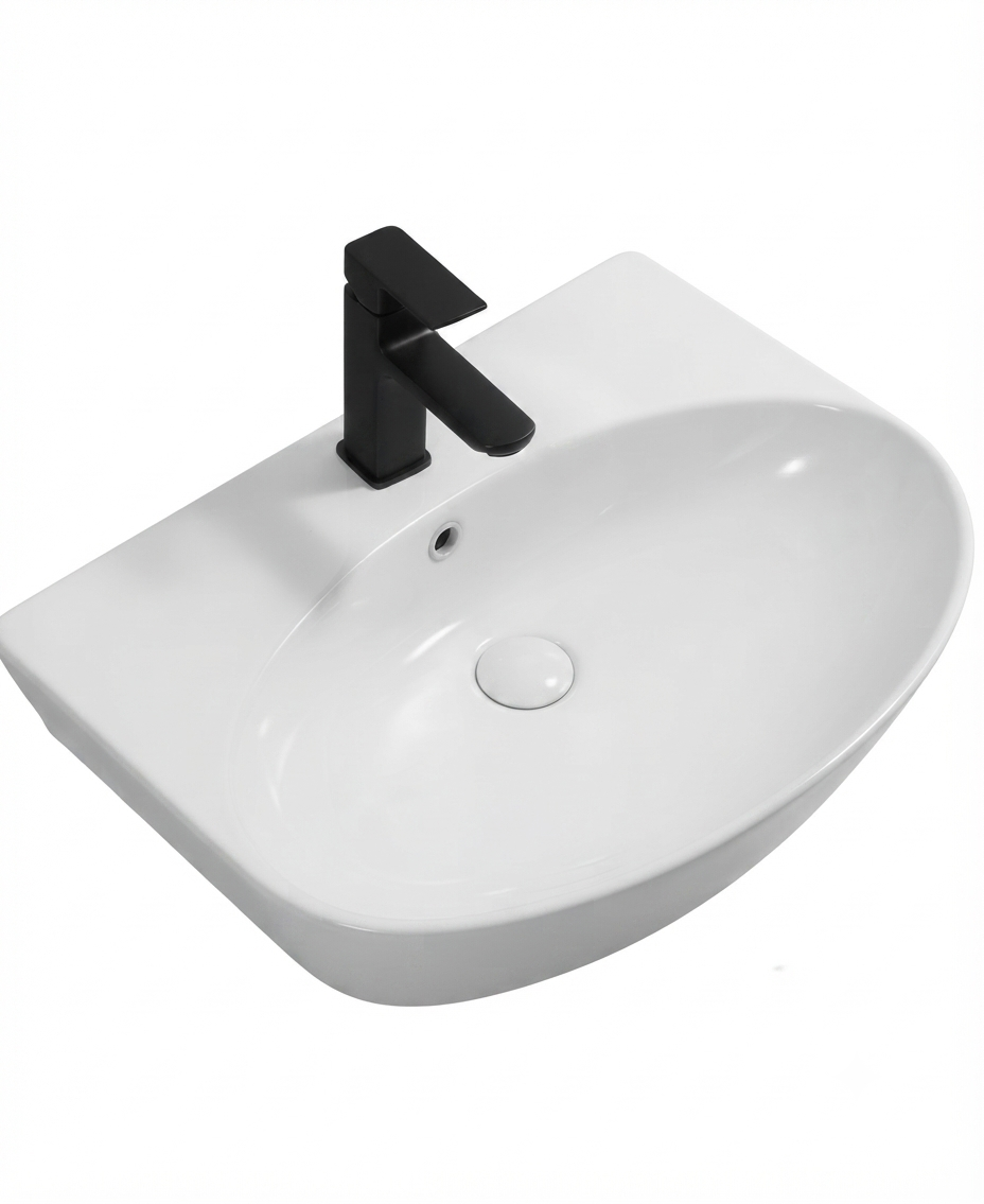 DOCASA B901 130mm Half Pedestal Basin White single Pre-punched Tap Hole c/w Overflow