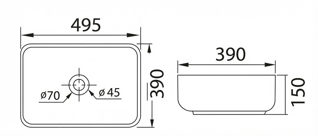 DOCASA 1092 495mm Ceramic White Counter Top Basin | Modern Wash Sink for Bathroom & Bilik Air