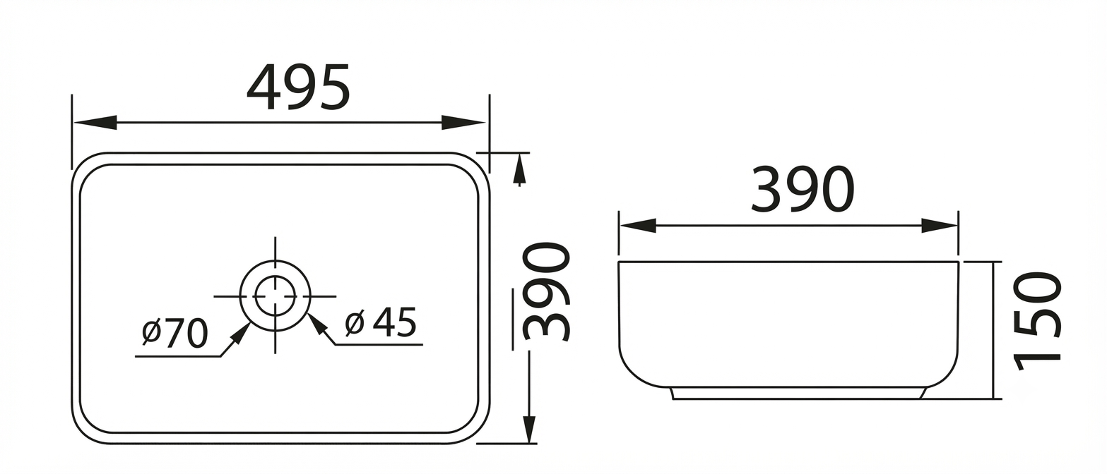 DOCASA 1092 495mm Ceramic White Counter Top Basin | Modern Wash Sink for Bathroom & Bilik Air
