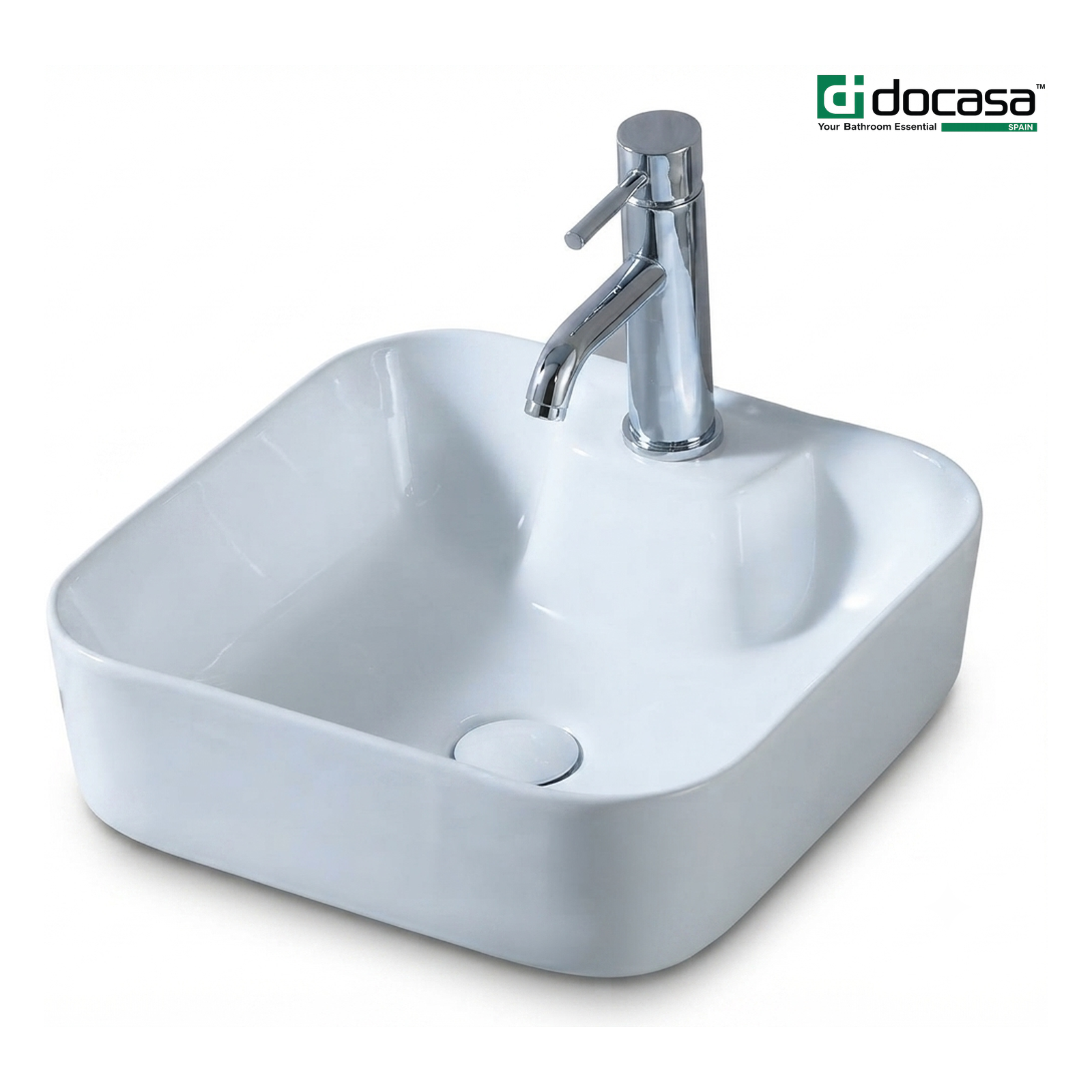 DOCASA 1091A 395mm Ceramic White Counter Top Basin | Modern Wash Sink for Bathroom & Bilik Air