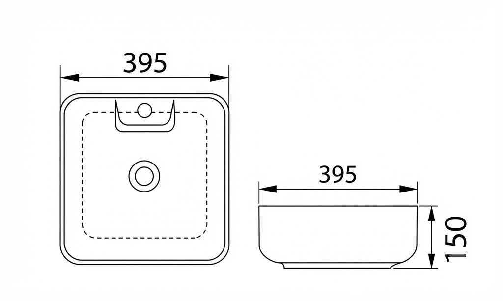 DOCASA 1091A 395mm Ceramic White Counter Top Basin | Modern Wash Sink for Bathroom & Bilik Air