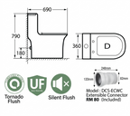 Docasa A444 P-Trap 180mm S-Trap 100mm - 300mm Bathroom One Piece Tornado Rimless WC One Piece Jamban Duduk UF Solf Close