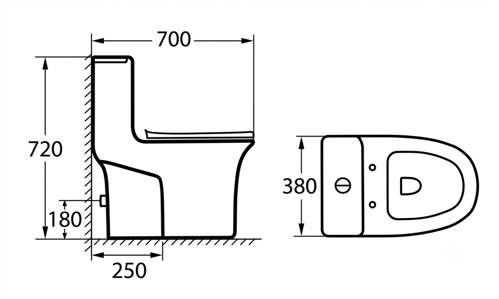 Docasa A343 P-trap 180mm S-Trap 250mm 300mm Bathroom One Piece Rimless Washdown WC Water Closet 1 Piece Jamban Duduk