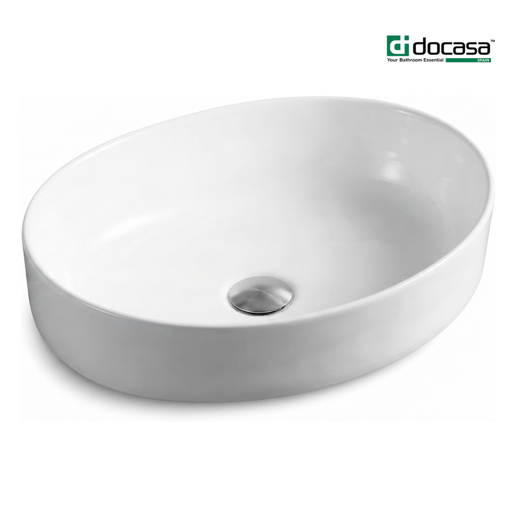 DOCASA 1094 510mm Ceramic White Counter Top Basin | Modern Wash Sink for Bathroom & Bilik Air