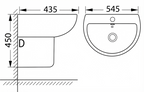 DOCASA BP301 450mm Half Pedestal Basin White single Pre-punched Tap Hole c/w Overflow