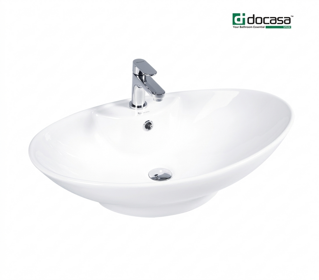 DOCASA 228 645mm Ceramic White Counter Top Basin Sinki Tandas Bilik Mandi For Bathroom, Dining Area, And Outdoor Murah