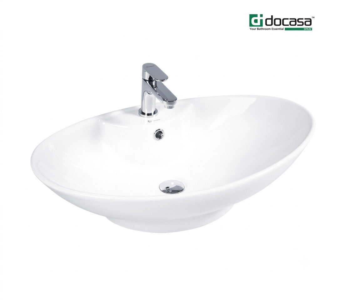 DOCASA 228 645mm Ceramic White Counter Top Basin Sinki Tandas Bilik Mandi For Bathroom, Dining Area, And Outdoor Murah