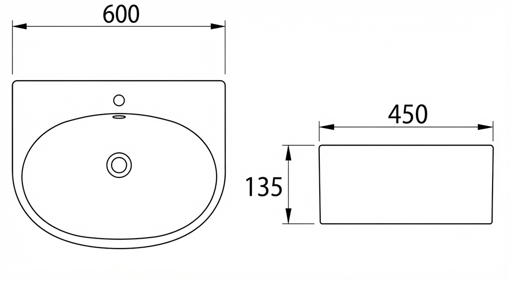 DOCASA B901 130mm Half Pedestal Basin White single Pre-punched Tap Hole c/w Overflow