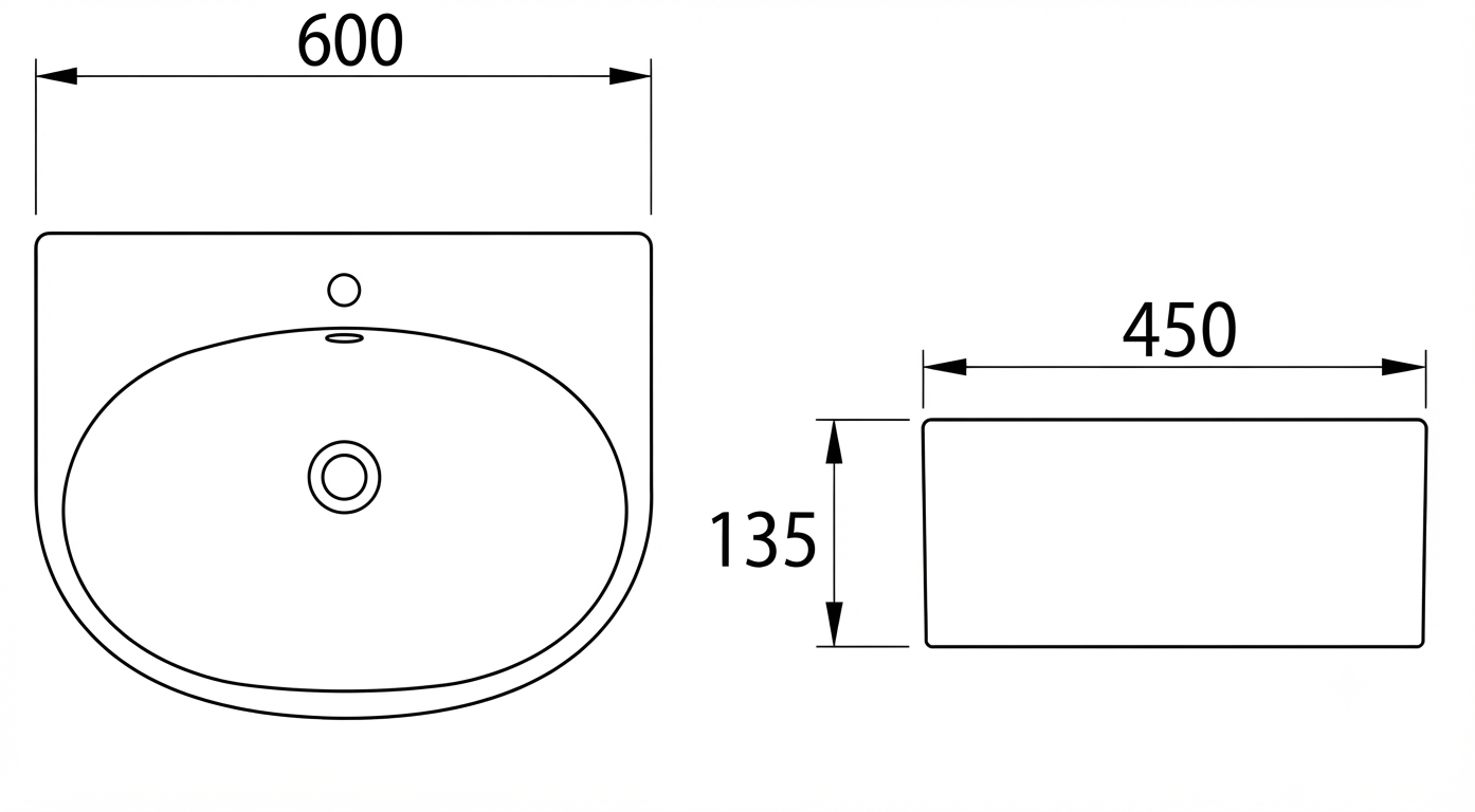 DOCASA B901 130mm Half Pedestal Basin White single Pre-punched Tap Hole c/w Overflow