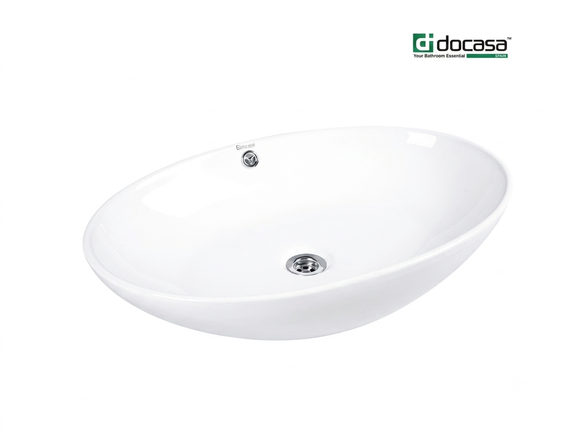 DOCASA K183 630mm Ceramic White Counter Top Basin Sinki Tandas Bilik Mandi For Bathroom,Dining Area, And Outdoor Murah